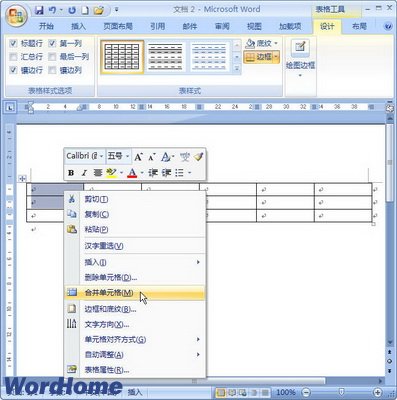 Word2007表格合并单元格