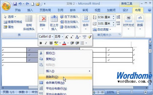 Word2007怎样在表格中删除行和列