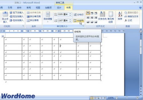 Word2007怎样在表格中平均分布行和列