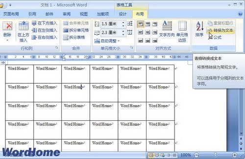 Word2007怎样将表格转换为文本