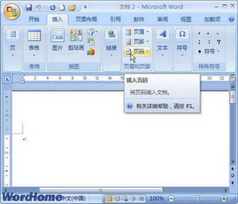 Word2007如何插入多种样式的页码