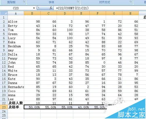 Excel怎么计算学生的总分/平均分/及格率呢?