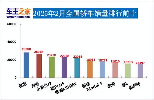 2025年2月汽车销量排行榜 Model Y销量暴跌